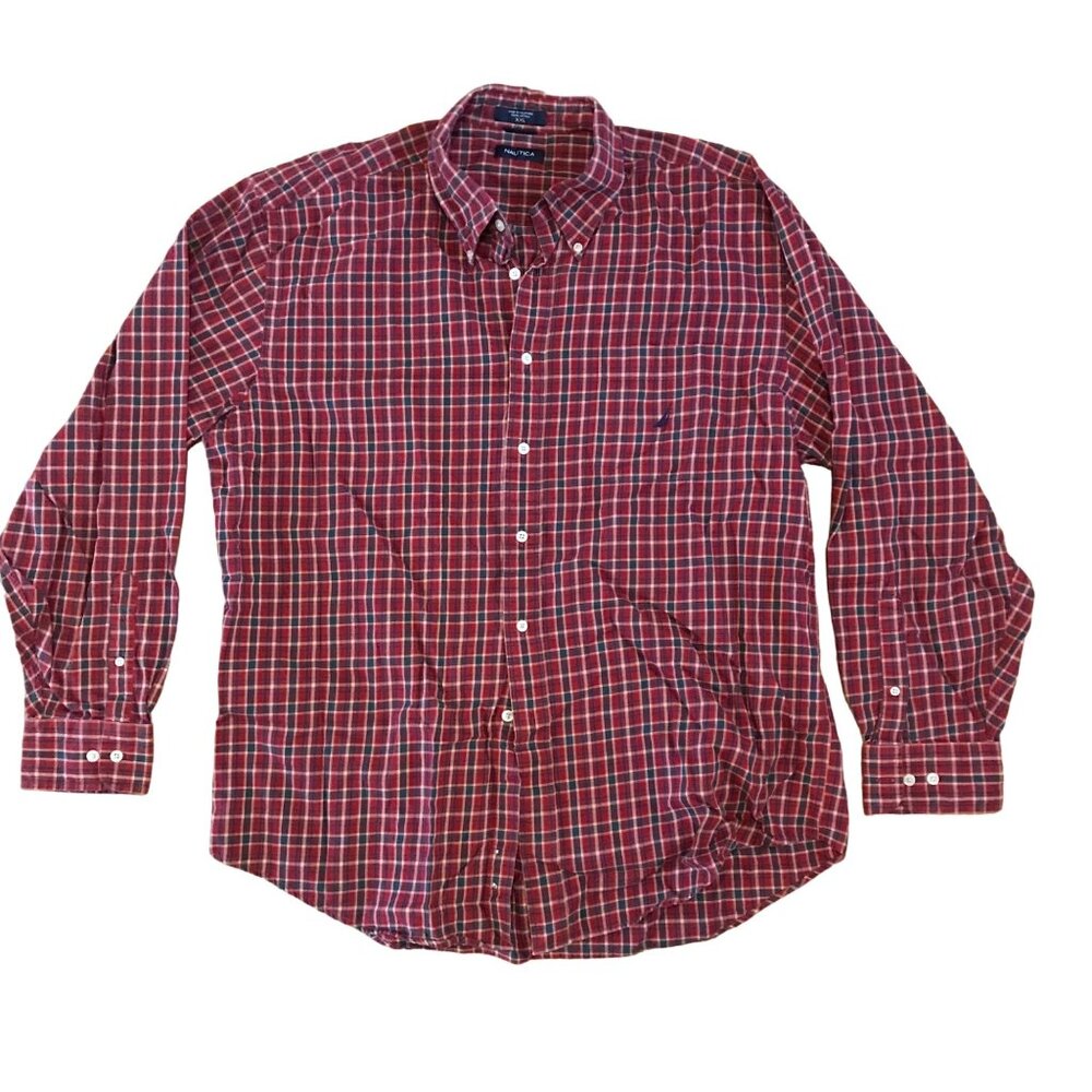 Nautica Dress Shirt Mens XXL Red Plaid Button Down Long Sleeve Classic Fit Cotto